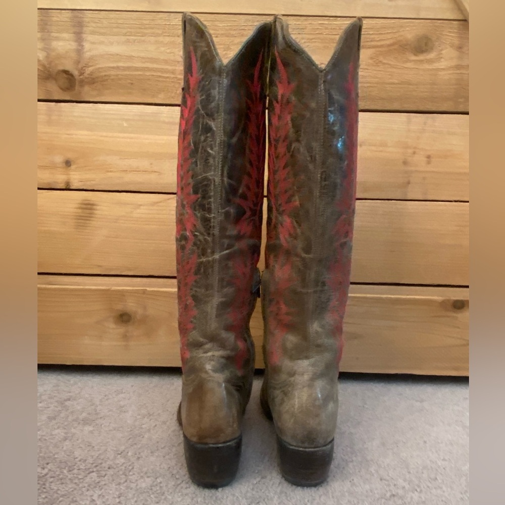 Old Gringo Vintage Mayra Brown and Red Tall Leather Cowboy Boots - Picture 4 of 7